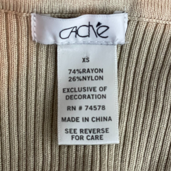 Cache Y2K Tan Knit Surplice Top Gold Buckle Long Sleeve Size S Festival Vintage - Picture 2 of 5